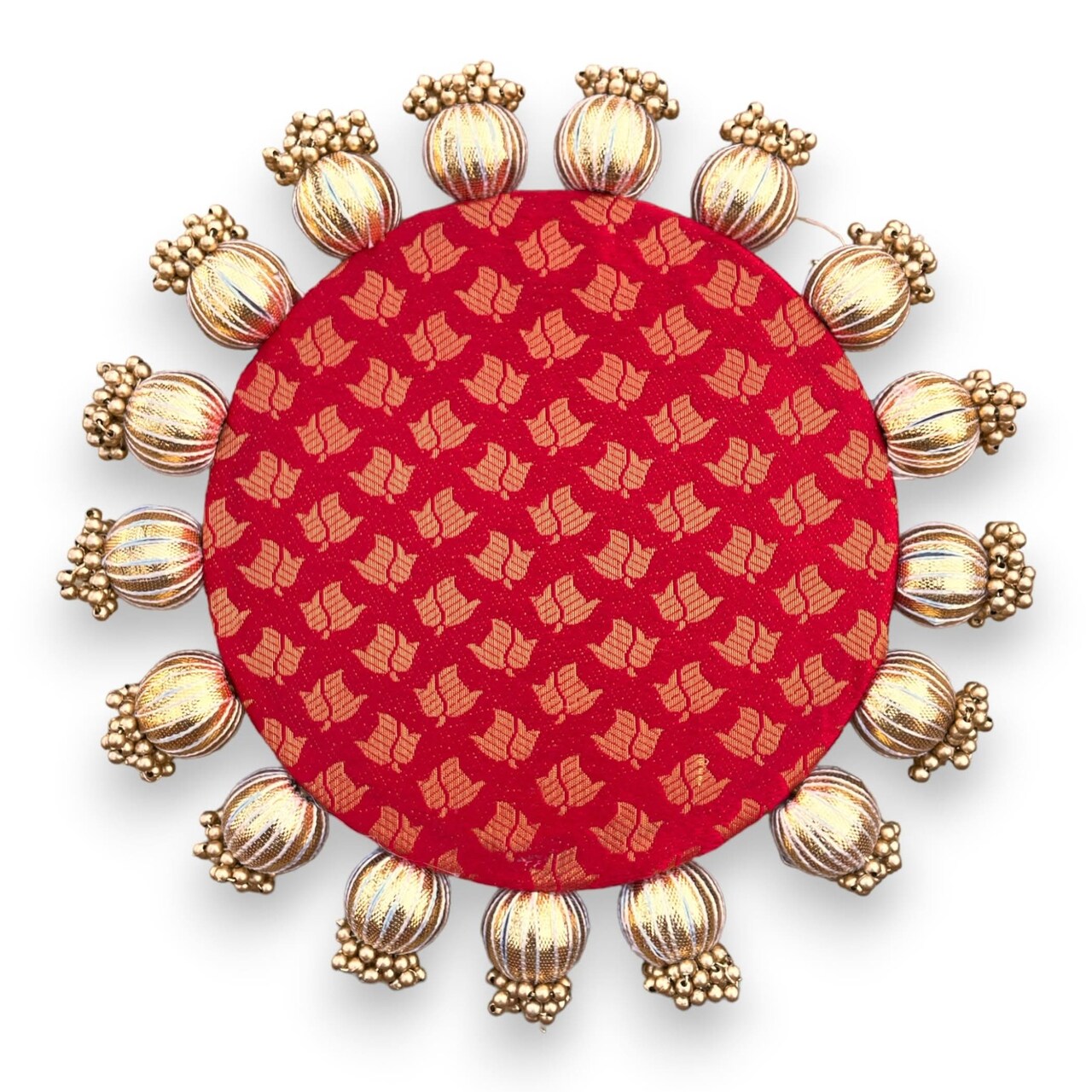 Reversible Patola Platter Brocade Fabric Handmade Centerpiece Mat-Floor Rangoli Diwali Housewarming Gift Home Temple Table Decor Mehendi Thaal Decor Puja Thali - Asan for God Goddess